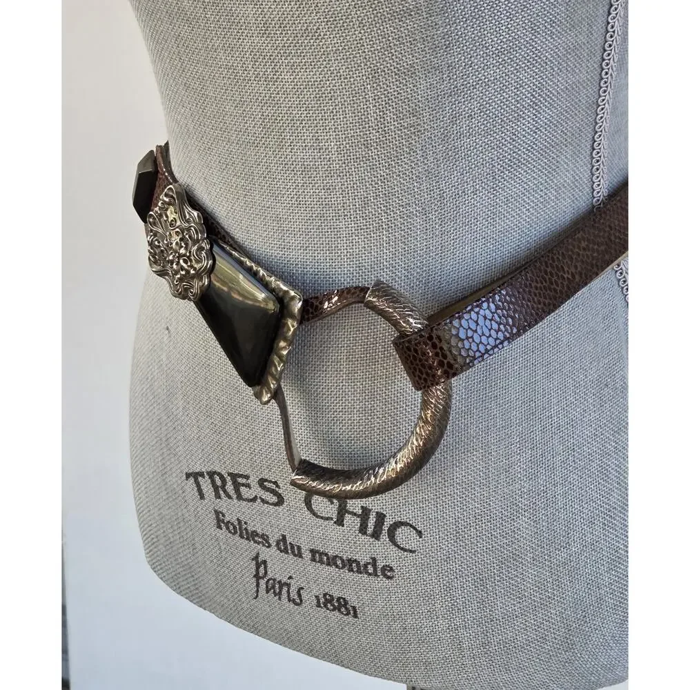 Anthro Style Snake Print Wrap Belt • Statement Buckle • Boho Luxe Waist Belt
